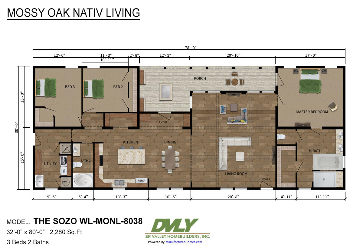 Mossy Oak Nativ Living Series The Sozo WL MONL 8038 By Clayton Homes   The Sozo WL MONL 8038 Floor Plans Color 01 